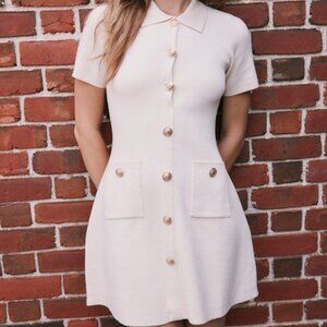 Lulus Posh Outcome Cream Short Sleeve Sweater Mini Dress White - Size M